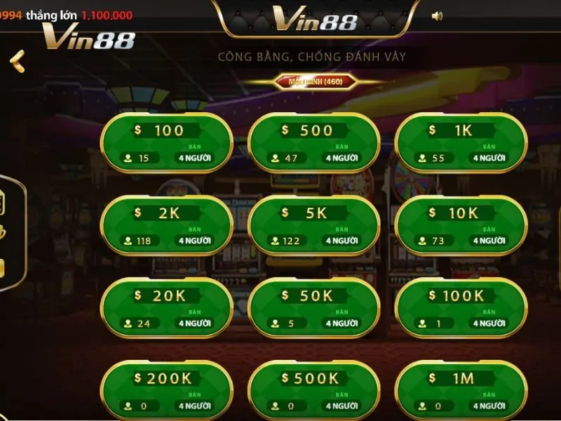 Chơi Mậu Binh Vin88 với mức cược chỉ từ 100VNĐ