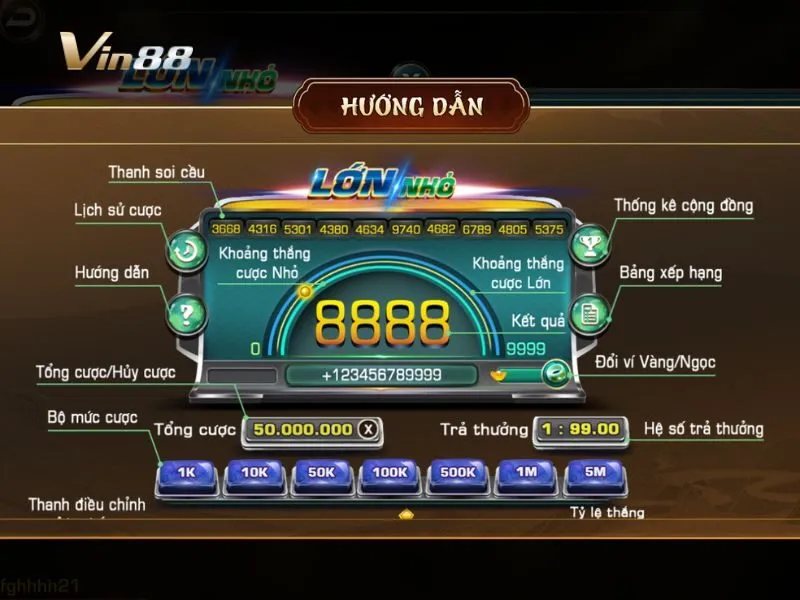 Giao diện trò chơi Cao thấp tại Vin88