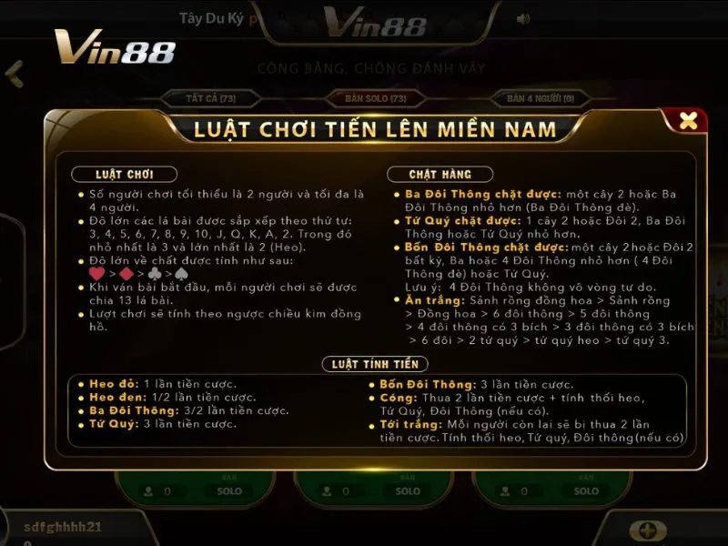Tìm hiểu về luật chơi Tiến lên miền Nam Vin88